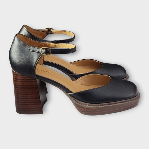 Bamboo Secretive Black Chunky Heel Mary Jane Faux Leather Shoes Size 8.5 - Picture 1 of 12